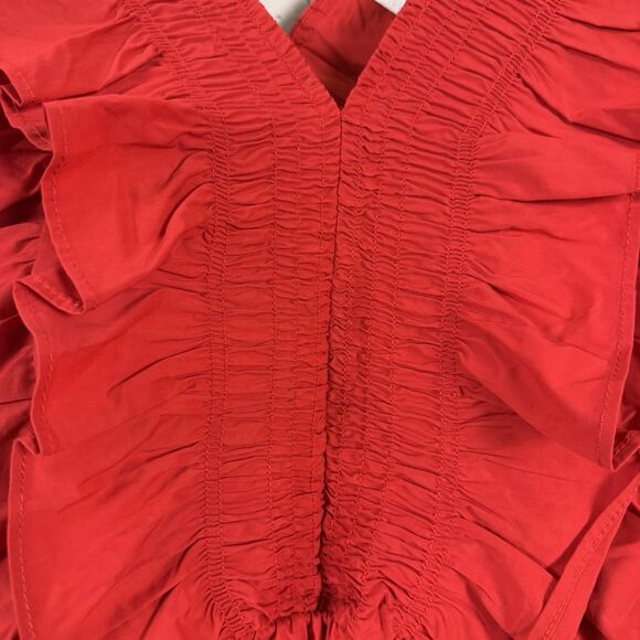 NWT BURU Red Deep V-Neck Peplum Tank Top Blouse Smocked Ruffle - Picture 6 of 10